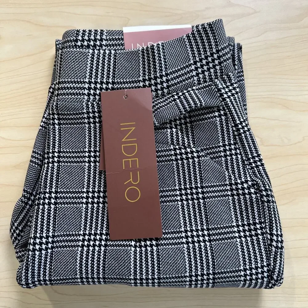 Indero Scuba Pants NWT Black/White Plaid Spandex Women's Size S/M